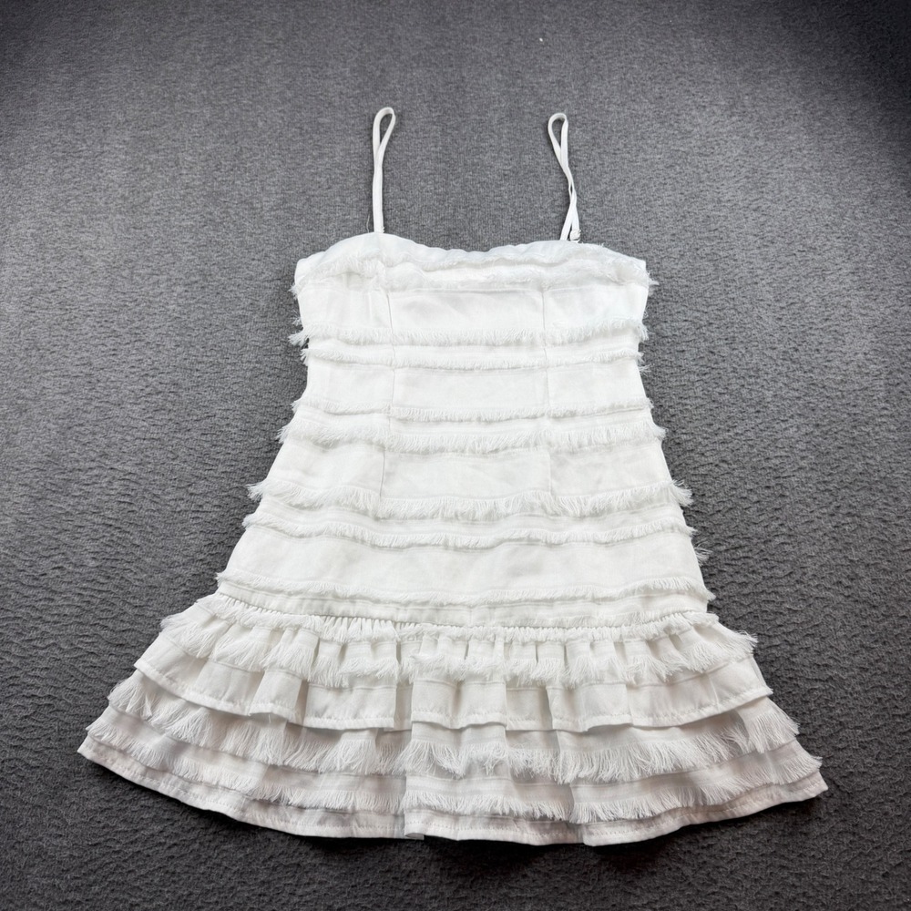 Princess Polly Fringe Mini Dress‎ Women's 2 White Tiered Ruffle Boho Party